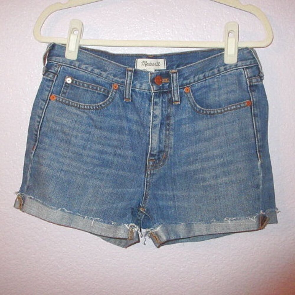 Madewell Relaxed Denim Shorts Womens 27 Blue Jean Frayed Cuffed 3" Mid Rise EUC